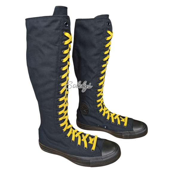 Converse CTAS XXHI Black Yellow Custom Elastic Lace Knee High Sneaker Womens 8.5 - Picture 1 of 10